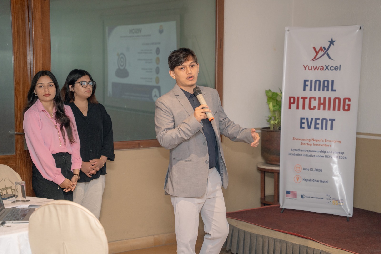 Yuwa Xcel 2026 — Here our founder Harikrishna lamichhane is giving pitch 